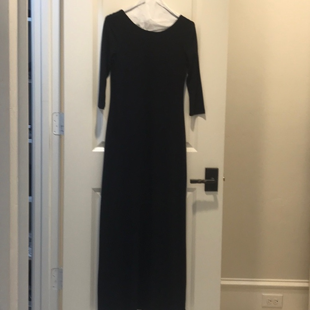 SOMA Long Black Stretch Knit dress with 3/4 length Sleeves. Extra Small